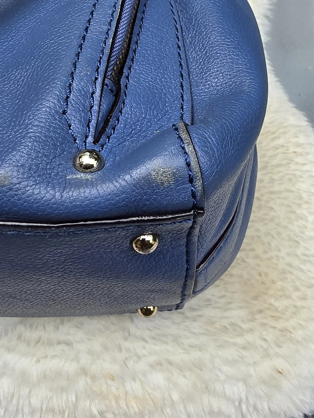 Kate Spade New York Blue Pebbled Leather Satchel Gold Hardware